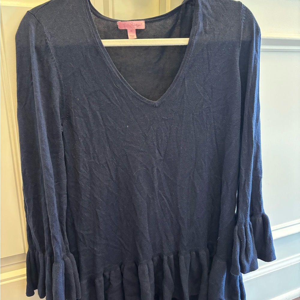 Lilly Pulitzer Adela Ruffle Sweater top - NAVY - size M